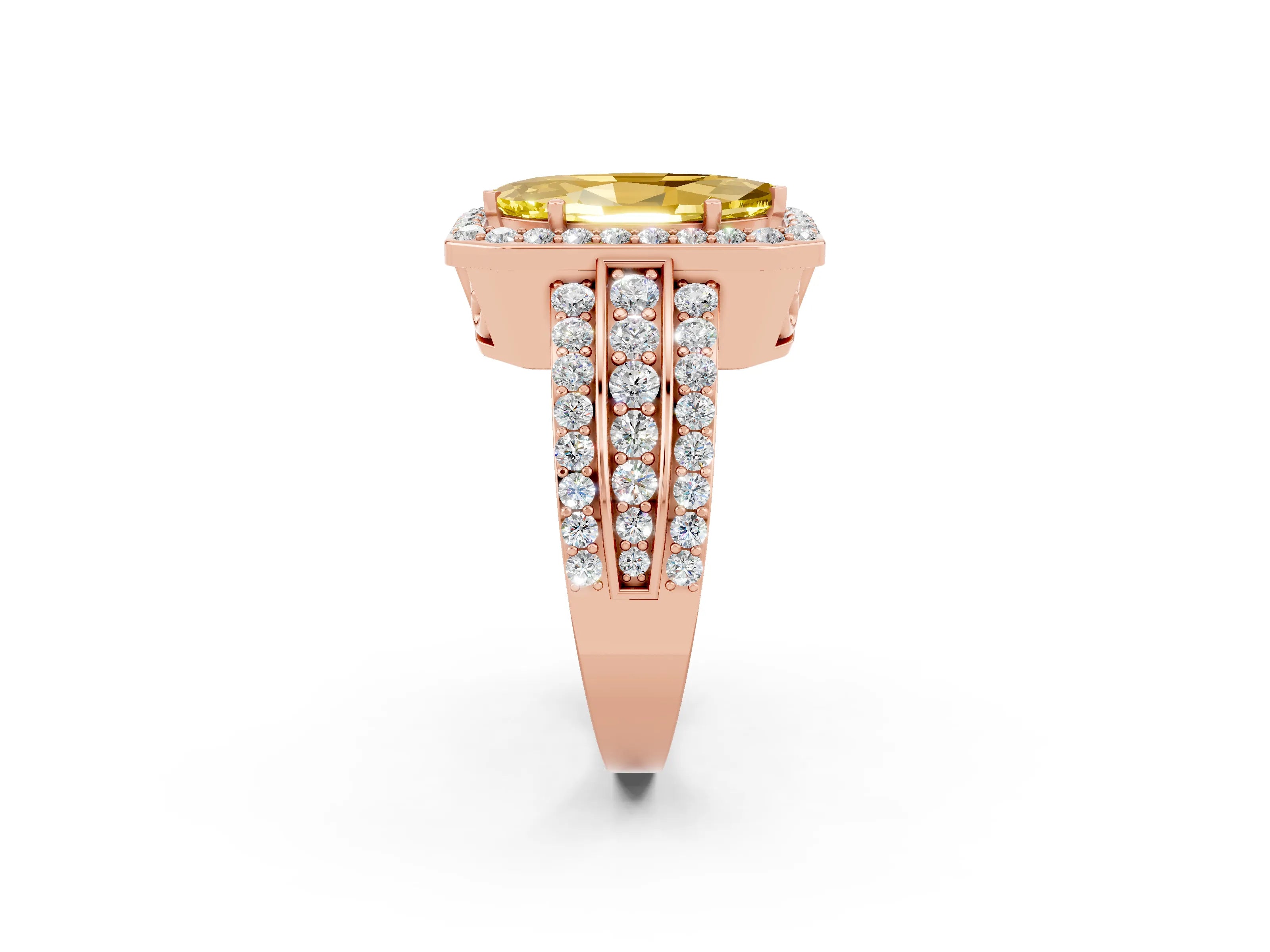 Rose gold Marquise Cut Halo Yellow Sapphire Ring with Split Shank and Four-Prong Setting_26
