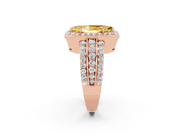 Rose gold Marquise Cut Halo Yellow Sapphire Ring with Round  Split Shank and Prong Setting