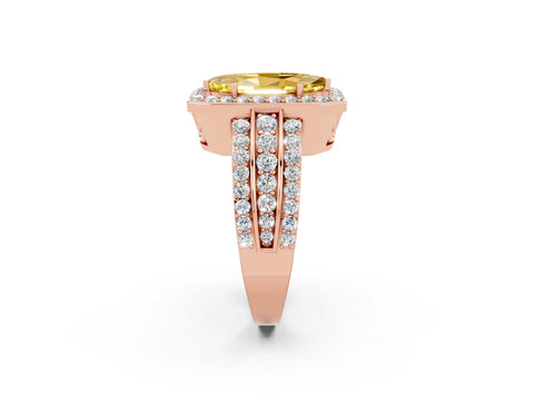 Rose gold Marquise Cut Halo Yellow Sapphire Ring with Split Shank and Four-Prong Setting_26