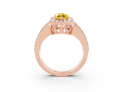 Rose gold Marquise Cut Halo Yellow Sapphire Ring with Split Shank and Four-Prong Setting_27