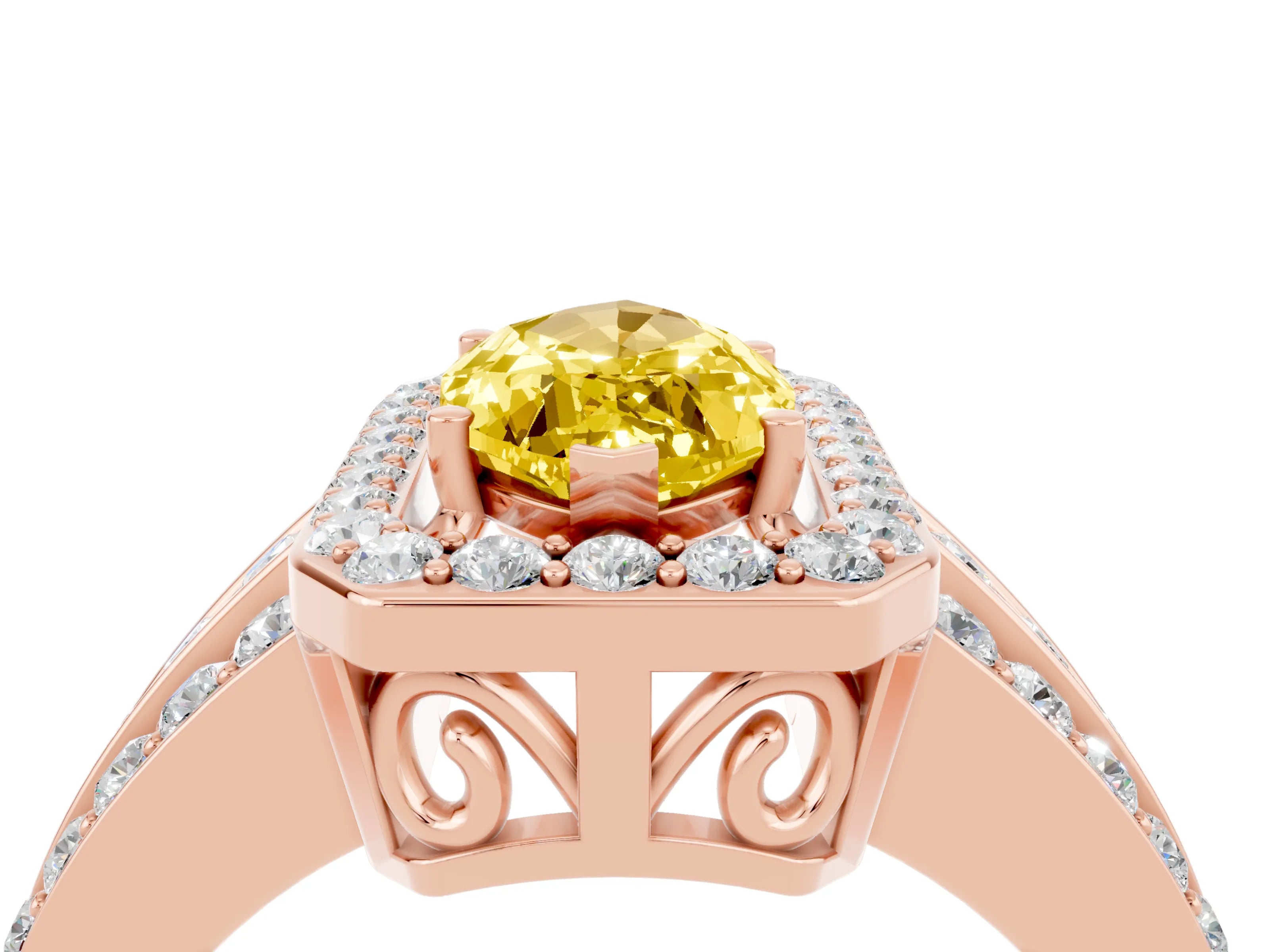 Rose gold Marquise Cut Halo Yellow Sapphire Ring with Split Shank and Four-Prong Setting_28