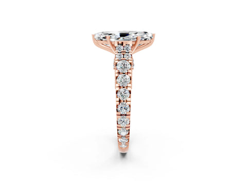 Rose gold Marquise Cut Moissanite Classic Solitaire Ring with Pavé Band and Four-Prong Setting_2