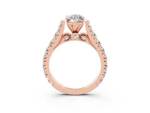 Rose gold Marquise Cut Moissanite Classic Solitaire Ring with Pavé Band and Four-Prong Setting_3