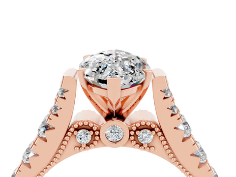 Rose gold Marquise Cut Moissanite Classic Solitaire Ring with Pavé Band and Four-Prong Setting_4