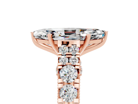 Rose gold Marquise Cut Moissanite Classic Solitaire Ring with Pavé Band and Four-Prong Setting_5