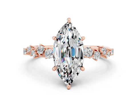 Rose gold Marquise Cut Moissanite Cluster Side Stone Solitaire Ring with Prong Setting_24