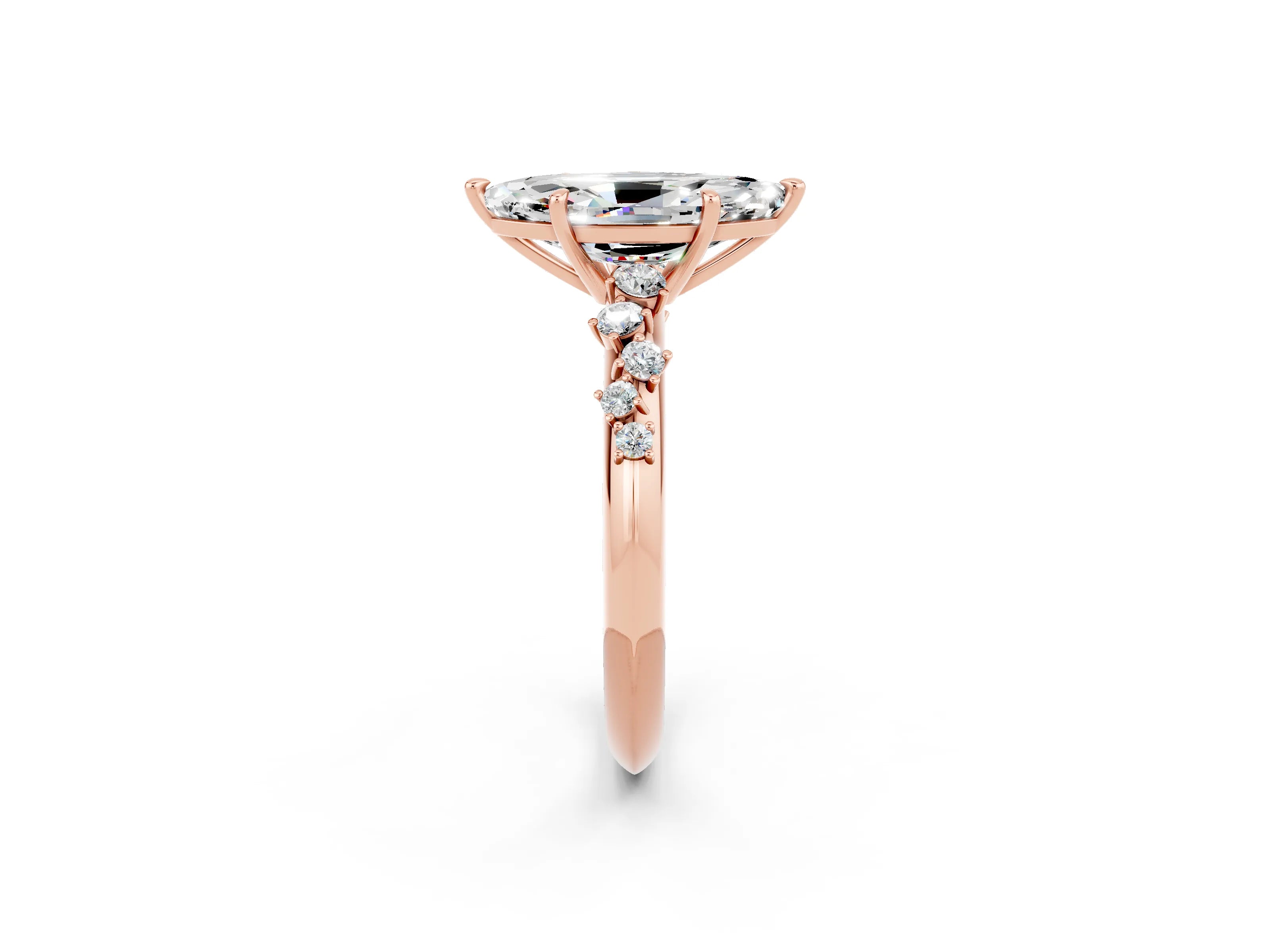 Rose gold Marquise Cut Moissanite Cluster Side Stone Solitaire Ring with Prong Setting_26