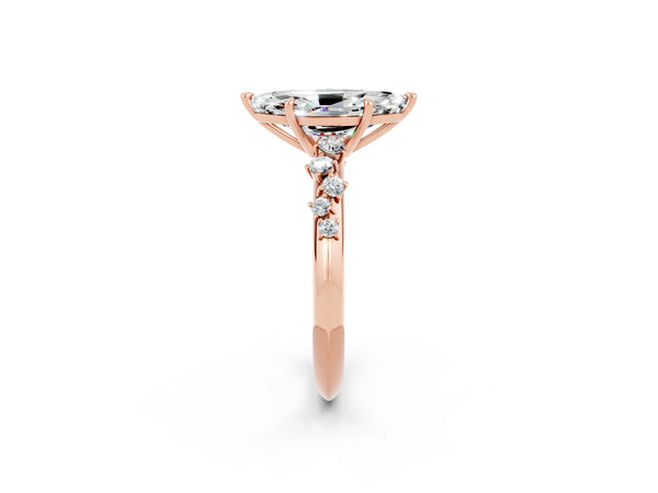 Rose gold Marquise Cut Moissanite Cluster Side Stone Solitaire Ring with Prong Setting