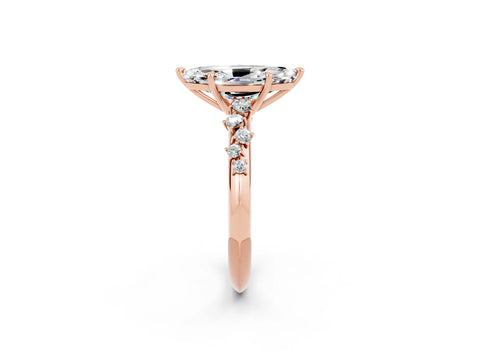 Rose gold Marquise Cut Moissanite Cluster Side Stone Solitaire Ring with Prong Setting_26