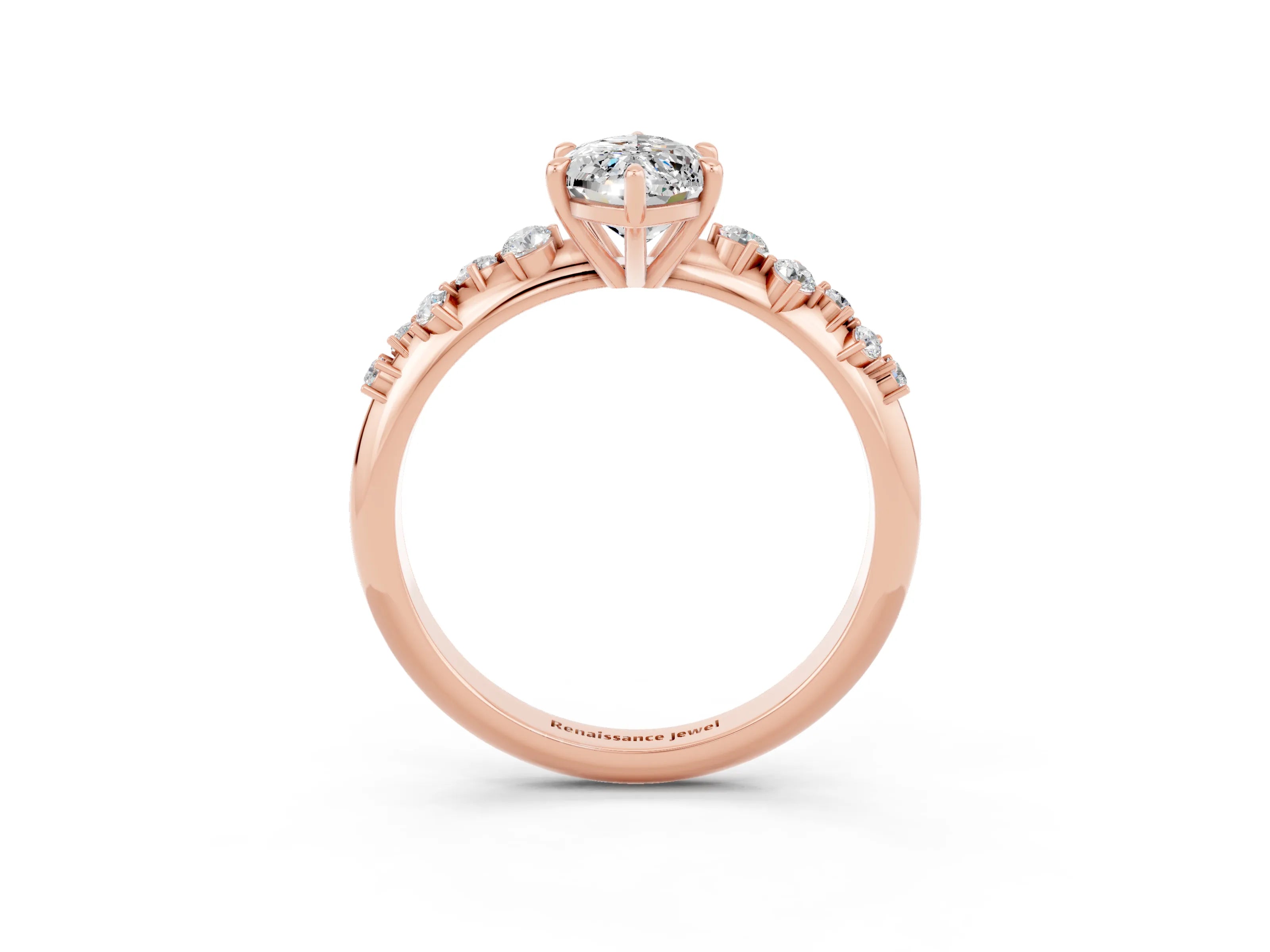 Rose gold Marquise Cut Moissanite Cluster Side Stone Solitaire Ring with Prong Setting_27
