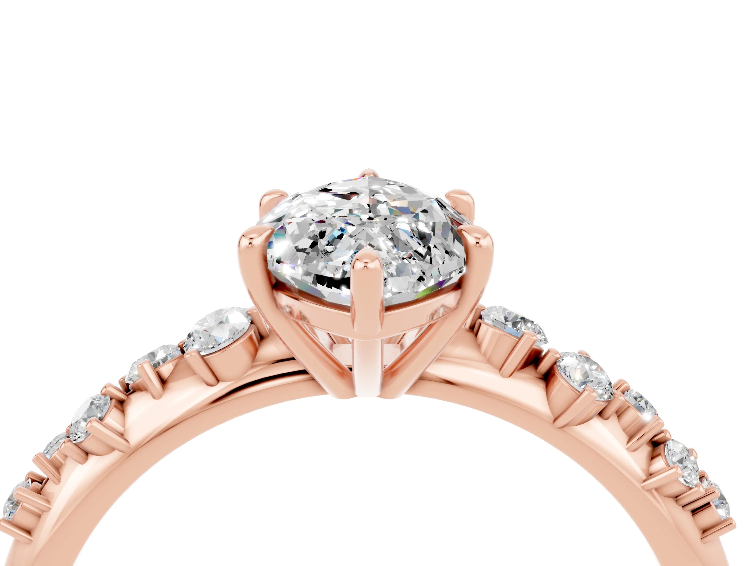 Rose gold Marquise Cut Moissanite Cluster Side Stone Solitaire Ring with Prong Setting_28