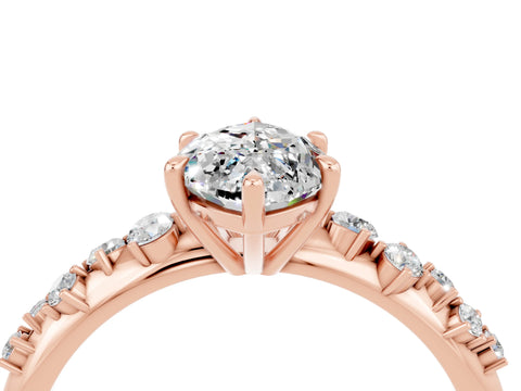 Rose gold Marquise Cut Moissanite Cluster Side Stone Solitaire Ring with Prong Setting_28