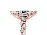 Rose gold Marquise Cut Moissanite Cluster Side Stone Solitaire Ring with Prong Setting_29