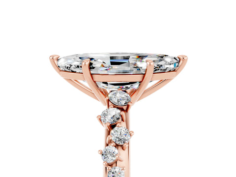 Rose gold Marquise Cut Moissanite Cluster Side Stone Solitaire Ring with Prong Setting_29