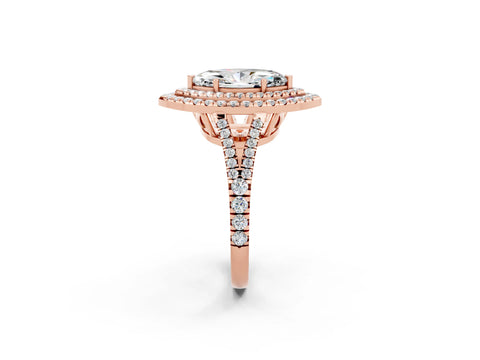 Rose gold Marquise Cut Moissanite Double Halo Ring with Pavé Band and Prong Setting_14