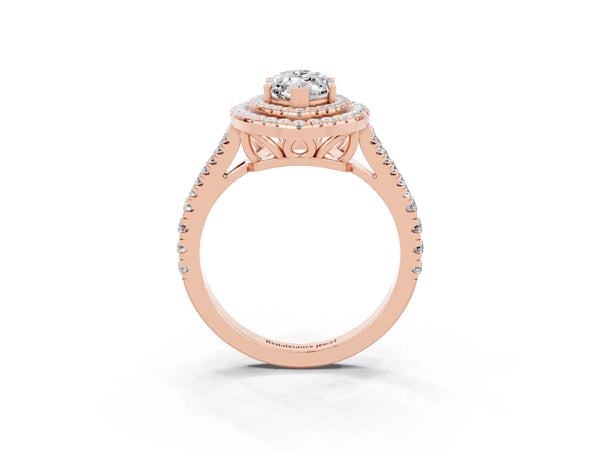 Rose gold Marquise Cut Moissanite Double Halo Ring with Pavé Band and Prong Setting