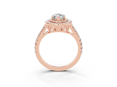Rose gold Marquise Cut Moissanite Double Halo Ring with Pavé Band and Prong Setting_15