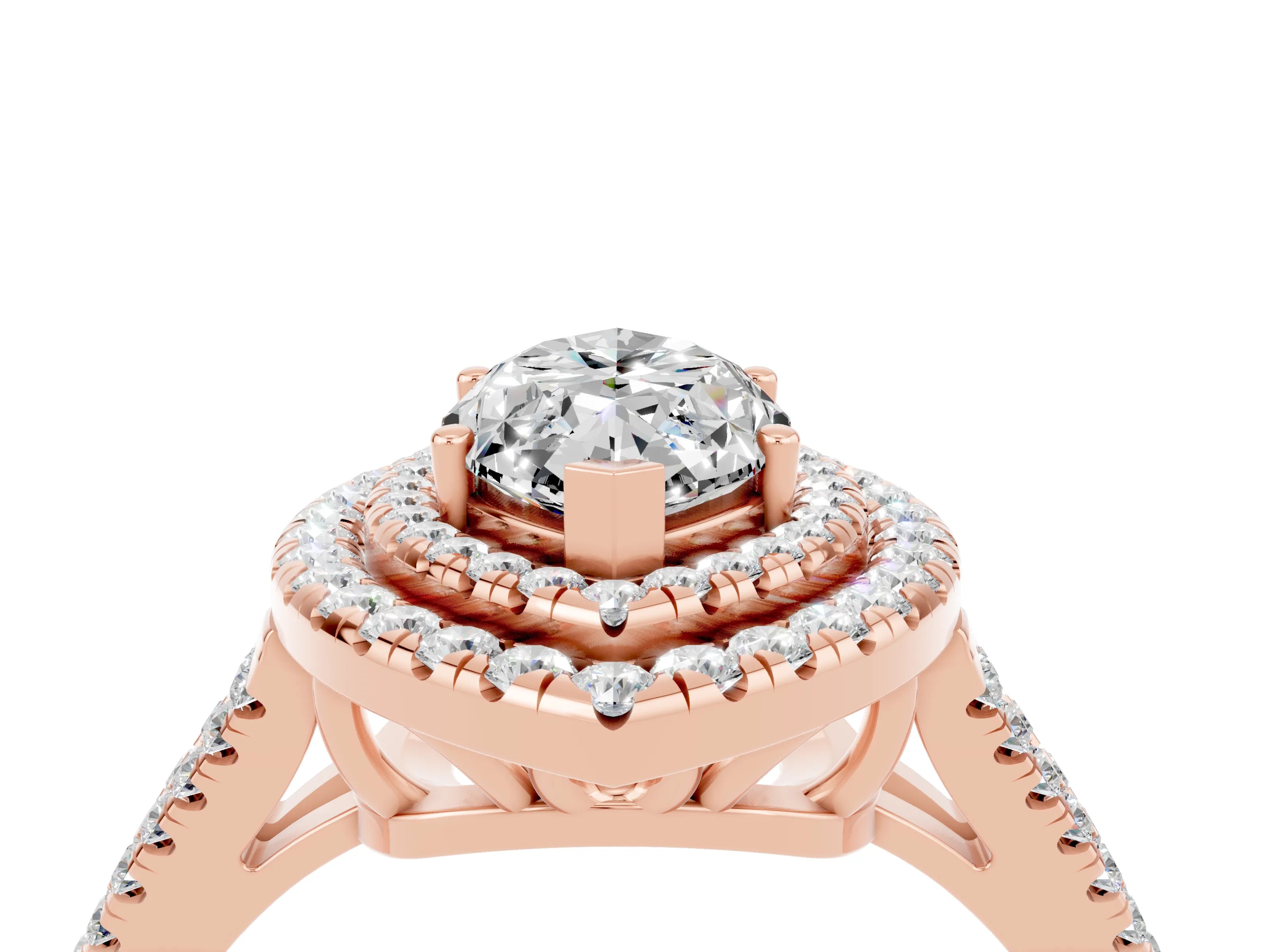Rose gold Marquise Cut Moissanite Double Halo Ring with Pavé Band and Prong Setting_16