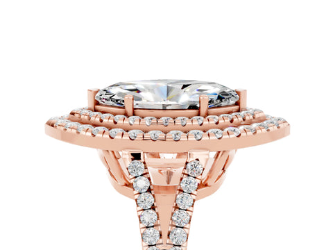 Rose gold Marquise Cut Moissanite Double Halo Ring with Pavé Band and Prong Setting_17