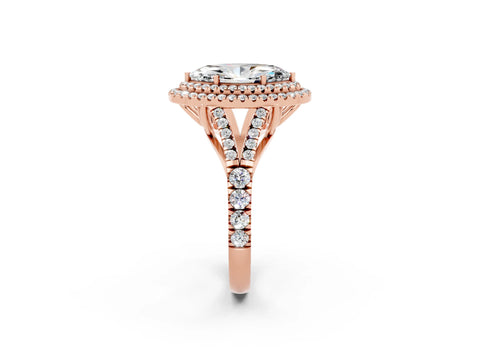 Rose gold Marquise Cut Moissanite Double Halo Ring with Split Shank and Prong Setting_14