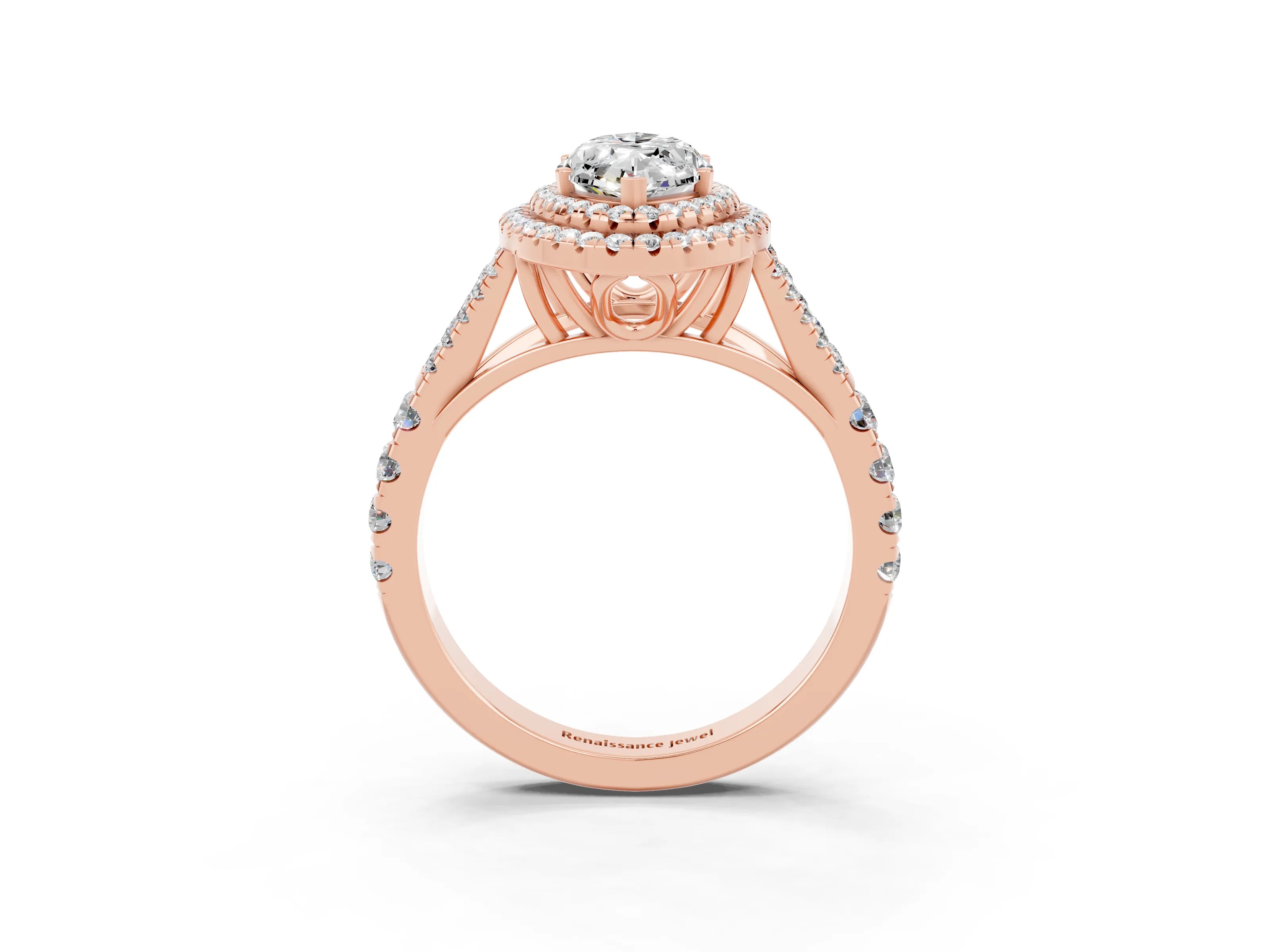 Rose gold Marquise Cut Moissanite Double Halo Ring with Split Shank and Prong Setting_15