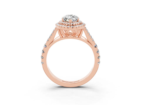 Rose gold Marquise Cut Moissanite Double Halo Ring with Split Shank and Prong Setting_15