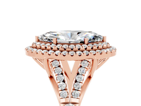 Rose gold Marquise Cut Moissanite Double Halo Ring with Split Shank and Prong Setting_17