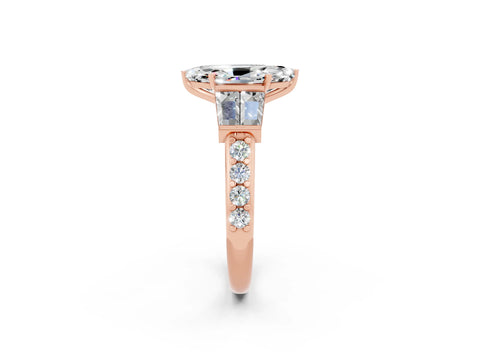 Rose gold Marquise Cut Moissanite Engagement Ring with Baguette Side Stones and Channel Set Band_2