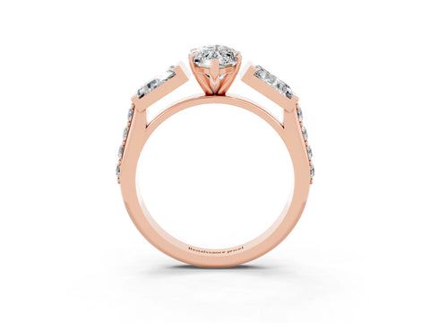 Rose gold Marquise Cut Moissanite Engagement Ring with Baguette Side Stones and Channel Set Band_3