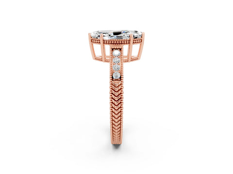 Rose gold Marquise Cut Moissanite Engagement Ring with Milgrain Channel Set Band and Prong Setting_2