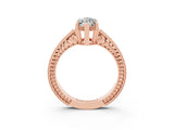 Rose gold Marquise Cut Moissanite Engagement Ring with Milgrain Channel Set Band and Prong Setting_3