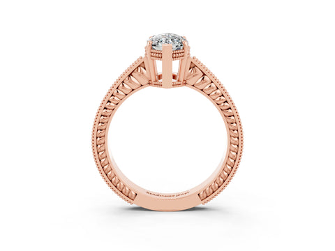 Rose gold Marquise Cut Moissanite Engagement Ring with Milgrain Channel Set Band and Prong Setting_3