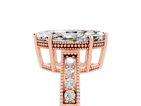 Rose gold Marquise Cut Moissanite Engagement Ring with Milgrain Channel Set Band and Prong Setting_5
