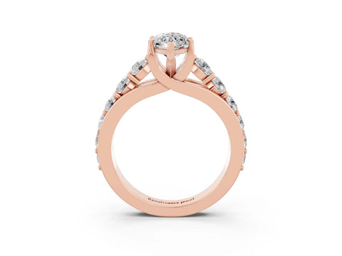 Rose gold Marquise Cut Moissanite Engagement Ring with Pavé Band and Four-Prong Setting_3