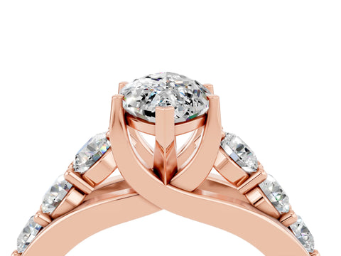 Rose gold Marquise Cut Moissanite Engagement Ring with Pavé Band and Four-Prong Setting_4