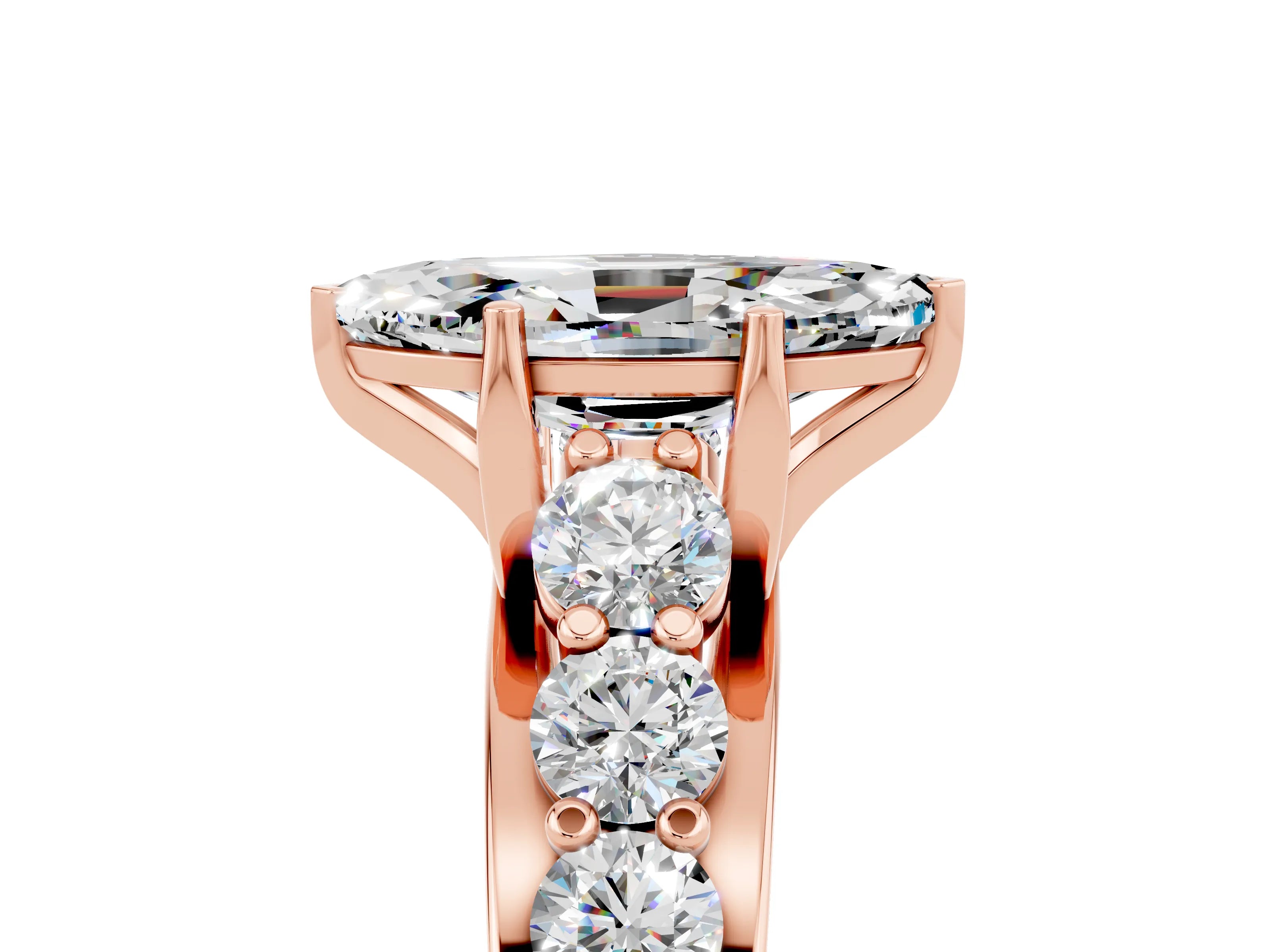 Rose gold Marquise Cut Moissanite Engagement Ring with Pavé Band and Four-Prong Setting_5