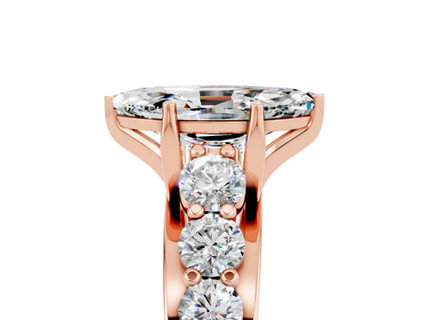 Rose gold Marquise Cut Moissanite Engagement Ring with Pavé Band and Four-Prong Setting_5