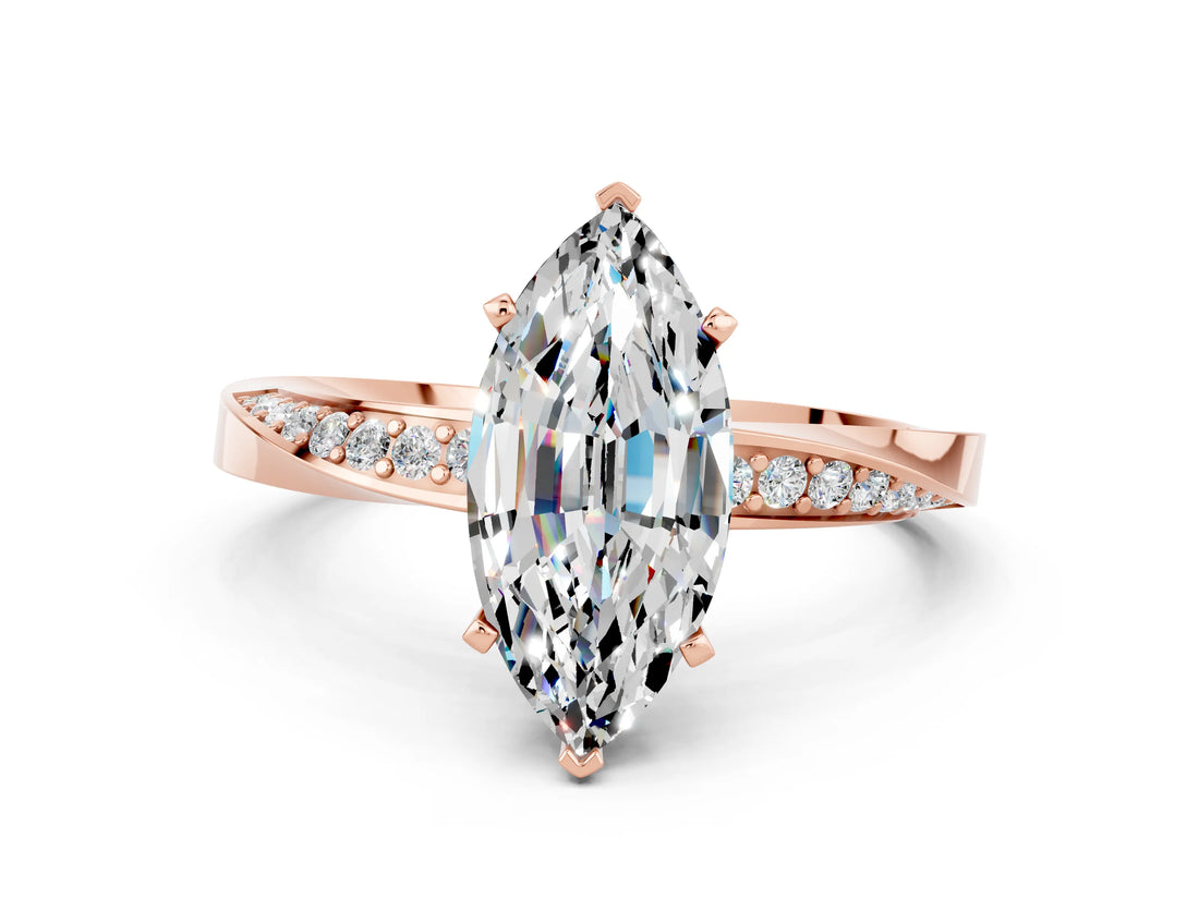 Rose gold Marquise Cut Moissanite Engagement Ring with Side Stone Accents and Four-Prong Setting_27