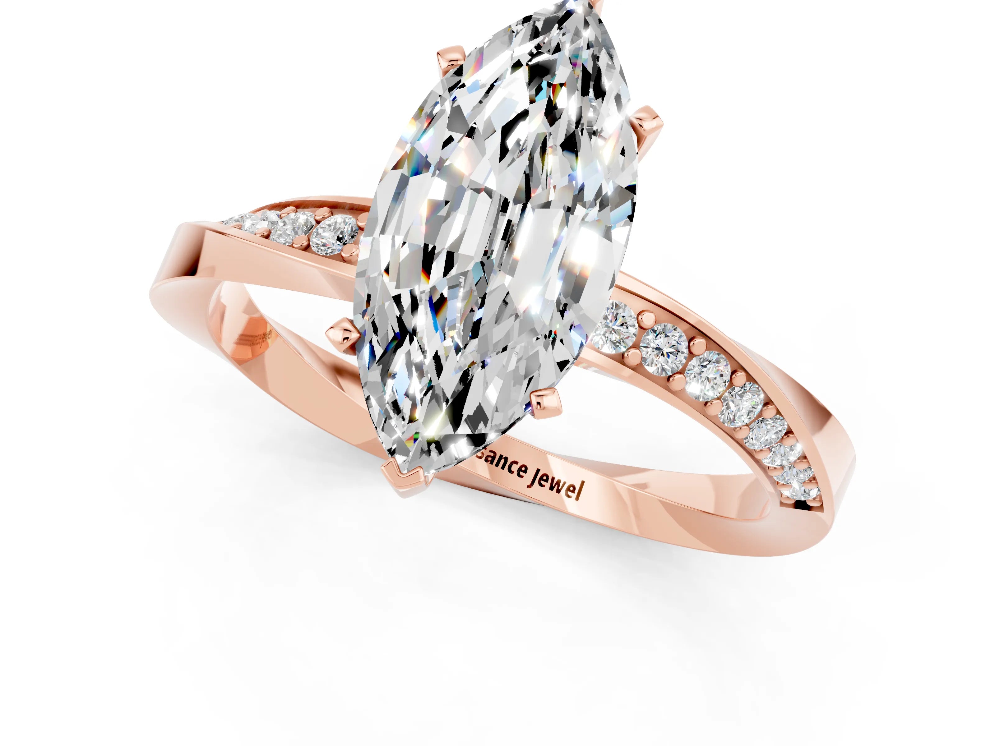 Rose gold Marquise Cut Moissanite Engagement Ring with Side Stone Accents and Four-Prong Setting_28