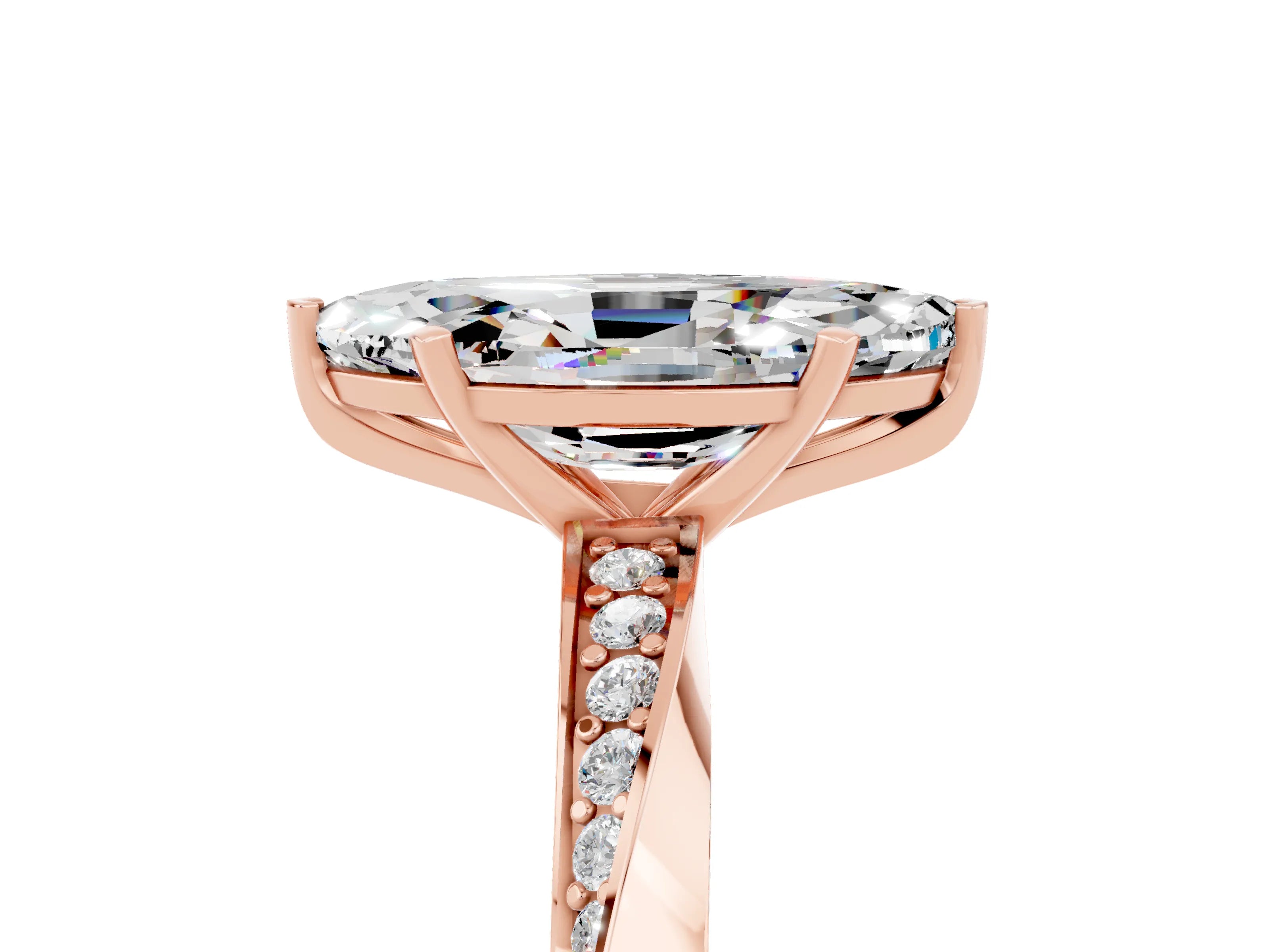 Rose gold Marquise Cut Moissanite Engagement Ring with Side Stone Accents and Four-Prong Setting_32