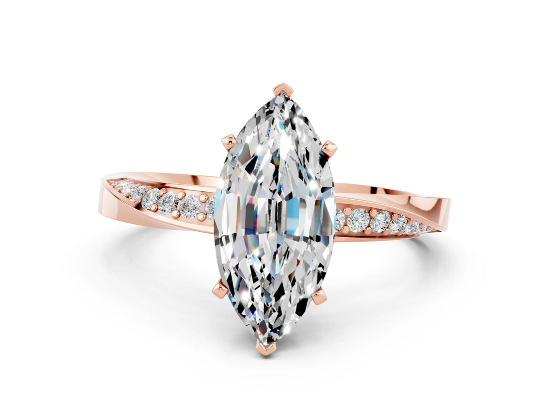 Rose gold Marquise Cut Moissanite Engagement Ring with Side Stone Accents and Four-Prong Setting_60