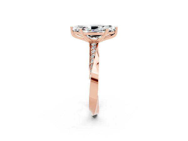 Rose gold Marquise Cut Moissanite Engagement Ring with Side Stone Accents and Four-Prong Setting