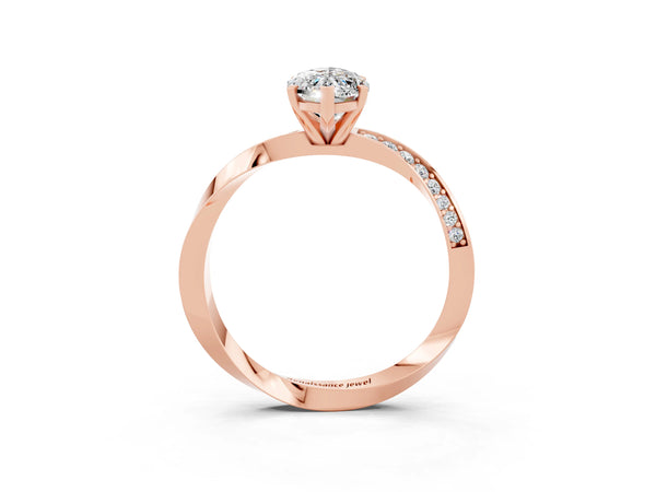Rose gold Marquise Cut Moissanite Engagement Ring with Side Stone Accents and Four-Prong Setting