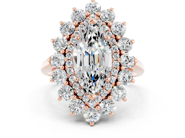 Rose gold Marquise Cut Moissanite Floral Double Halo Engagement Ring with Prong Setting