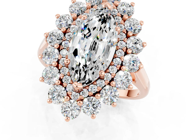 Rose gold Marquise Cut Moissanite Floral Double Halo Engagement Ring with Prong Setting