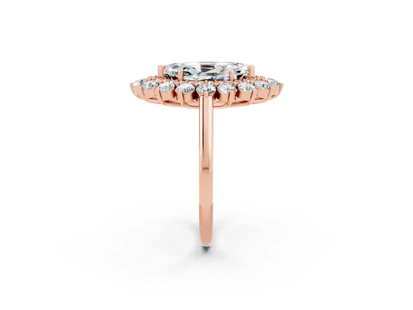 Rose gold Marquise Cut Moissanite Floral Double Halo Engagement Ring with Prong Setting