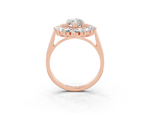 Rose gold Marquise Cut Moissanite Floral Double Halo Engagement Ring with Prong Setting