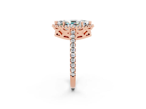 Rose gold Marquise Cut Moissanite Halo Engagement Ring with Pavé Band and Prong Setting_14