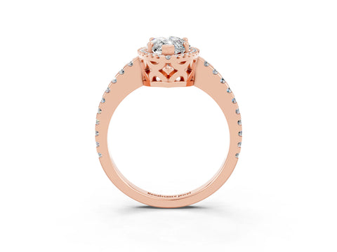 Rose gold Marquise Cut Moissanite Halo Engagement Ring with Pavé Band and Prong Setting_15