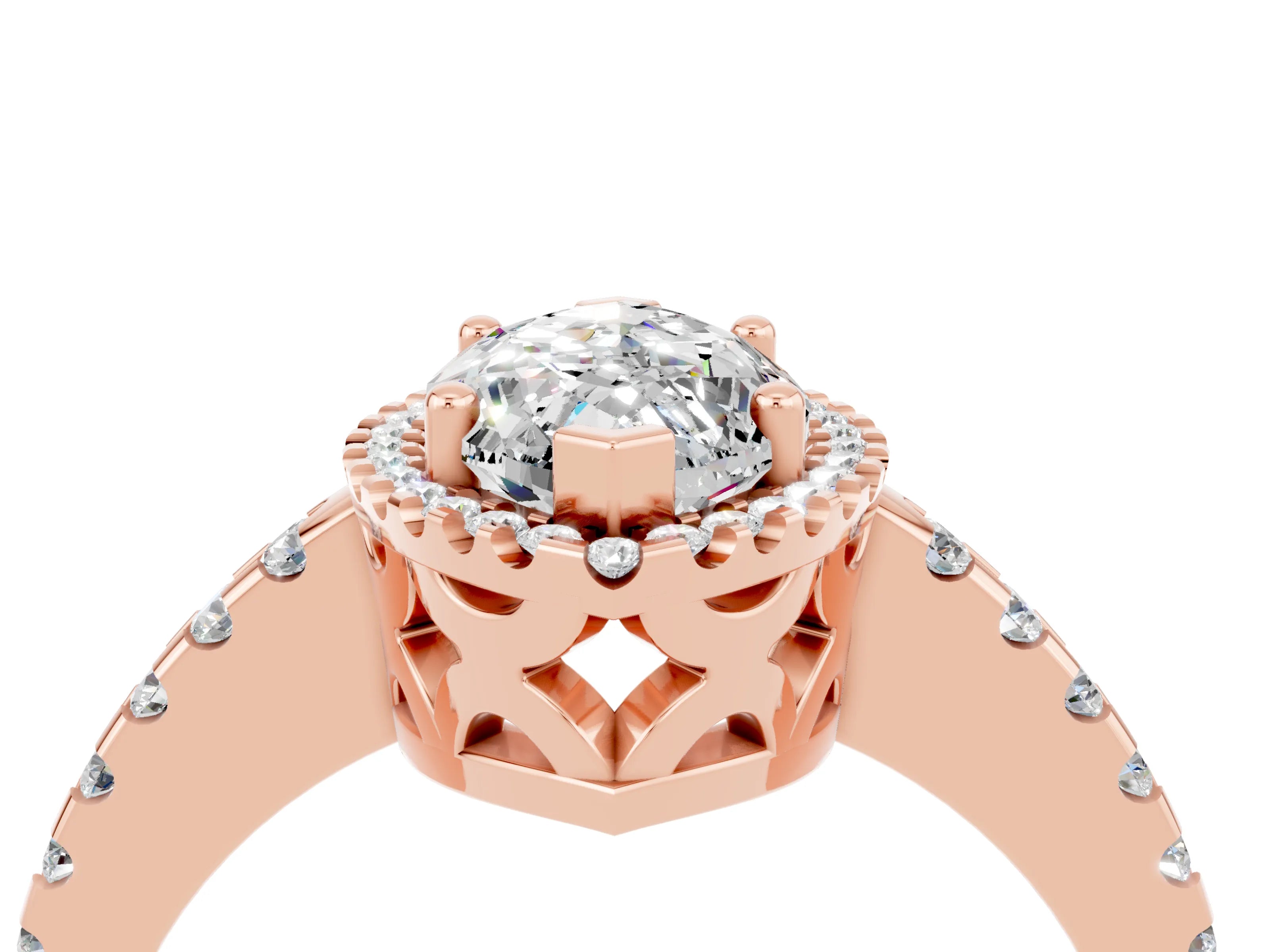 Rose gold Marquise Cut Moissanite Halo Engagement Ring with Pavé Band and Prong Setting_16